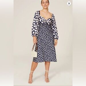 Sachin + Babi Blue and White Puff Sleeve Midi Dress